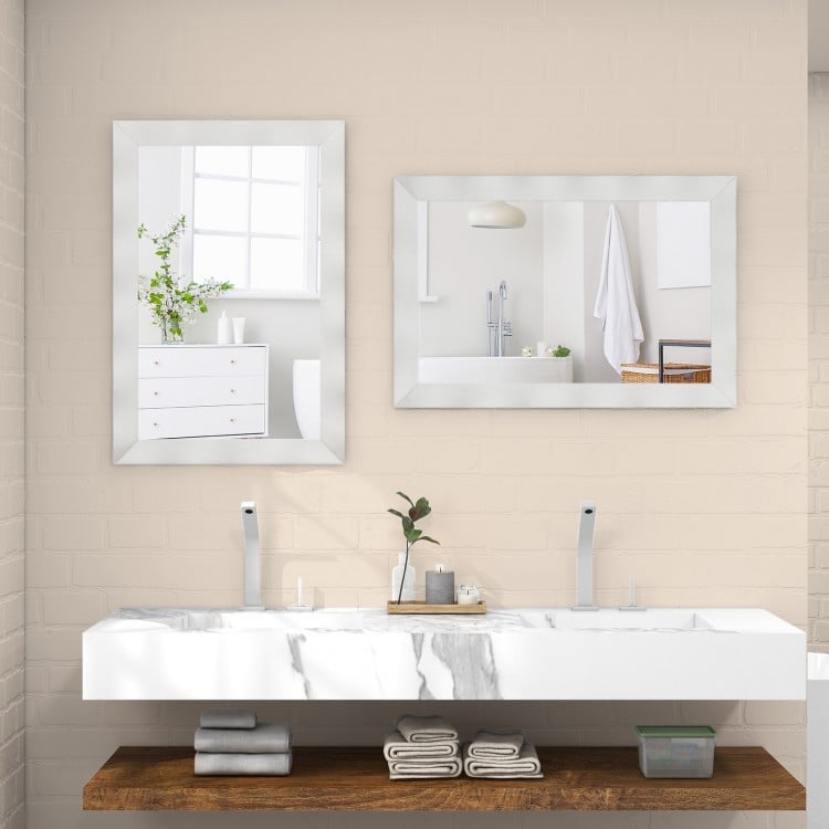 41.5 x 28 inches Farmhouse Wall Mirror with Solid Wood Frame-White