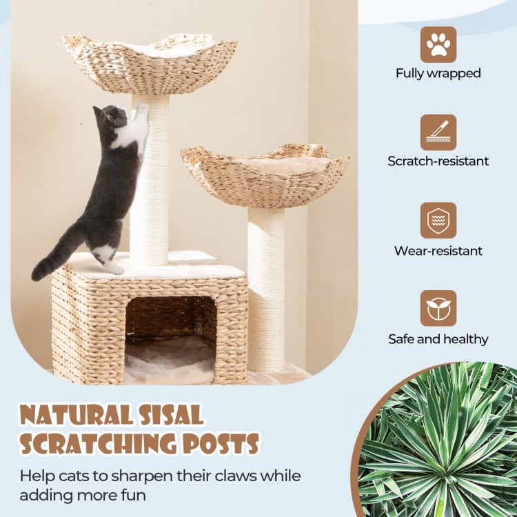 48 Inch Cattail Cat Tower with Sisal Scratching Posts Perch and Condo-Beige