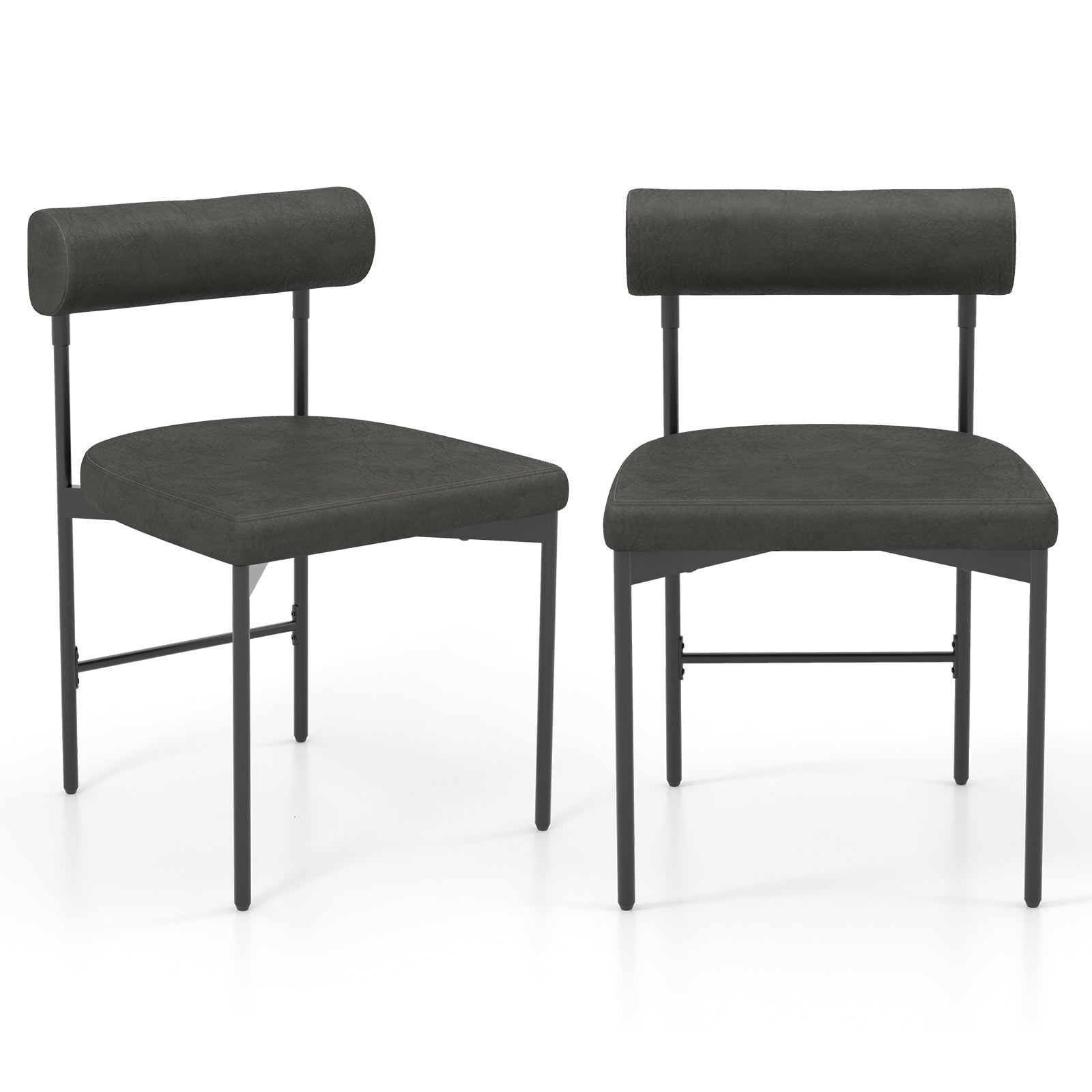 Faux Leather Upholstered Kitchen Side Chair Set of 2 with Curved and Padded Backrest-Gray