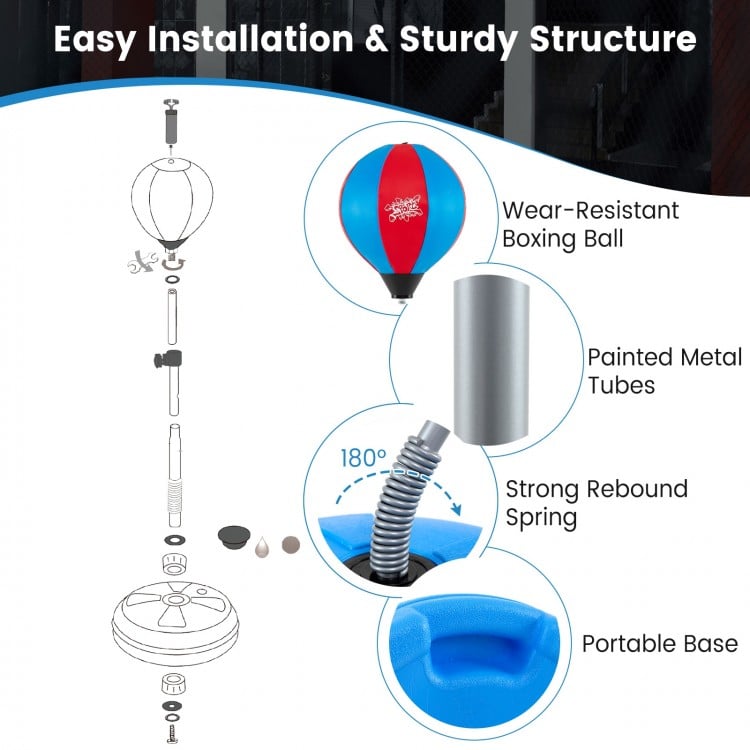 Adjustable Punching Bag with Stand and Boxing Gloves for Both Adults and Kids-Blue