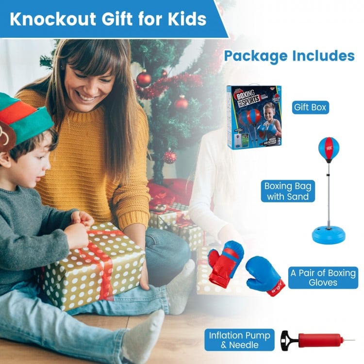 Adjustable Punching Bag with Stand and Boxing Gloves for Both Adults and Kids-Blue