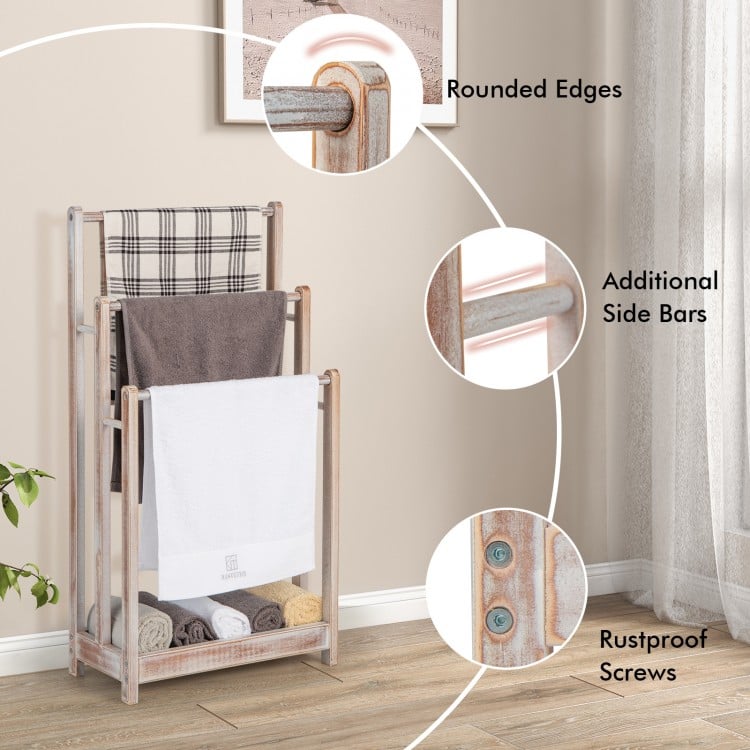 Freestanding Towel Rack 3-Bar Hand Towel Drying Stand with Bottom Storage Shelf-White