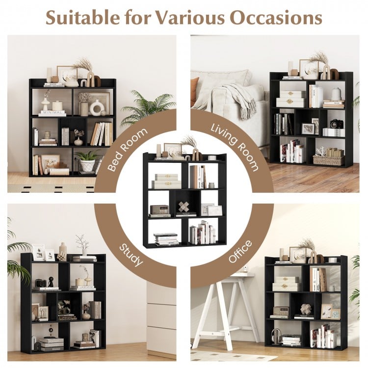 7 Cubes Open-back Bookshelf with Anti-Toppling Devices-Black