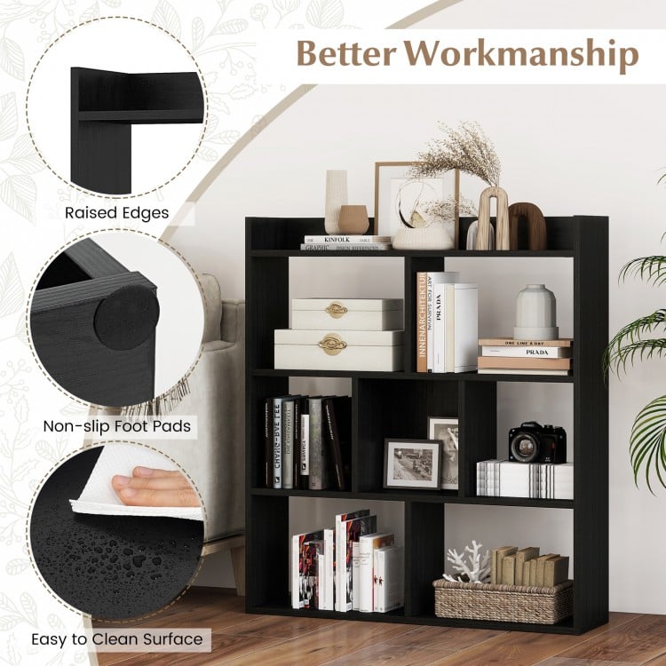 7 Cubes Open-back Bookshelf with Anti-Toppling Devices-Black