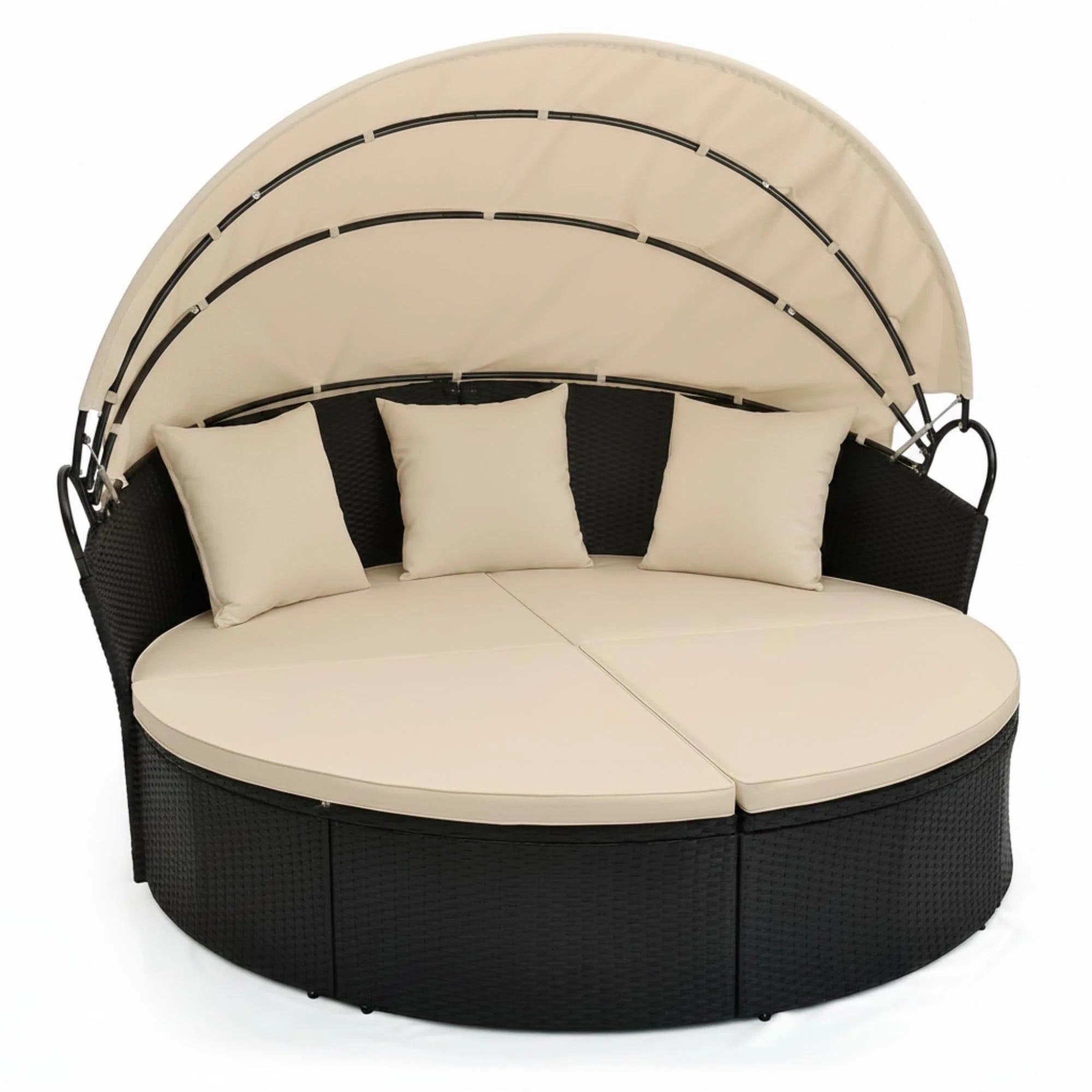 Outdoor Patio Round Daybed with Retractable Canopy & Cushions