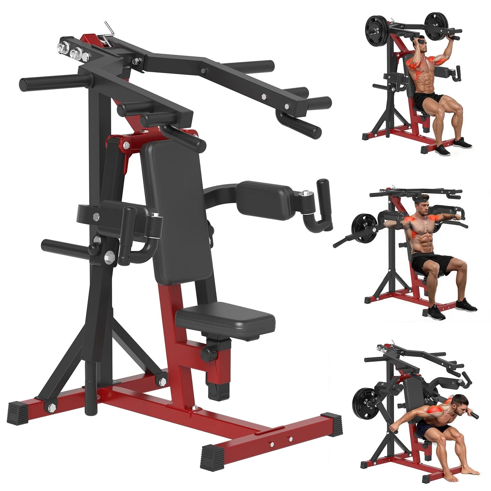 YODOLLA 3-in-1 Shoulder Press & Deltoid Machine – Adjustable Upper Body Workout Trainer (Black/Red)