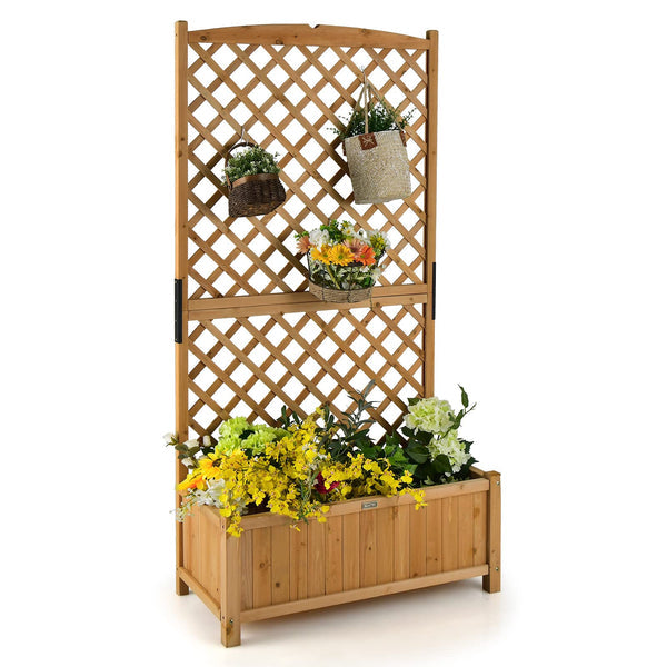 Giantex Planter Raised Bed with Trellis, 71inch Wooden Garden Bed, High Trellis for Plant Flower Climbing Pot