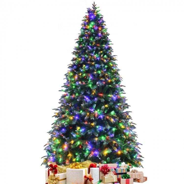 Pre-Lit Snowy Christmas Hinged Tree with Multi-Color Lights-9'