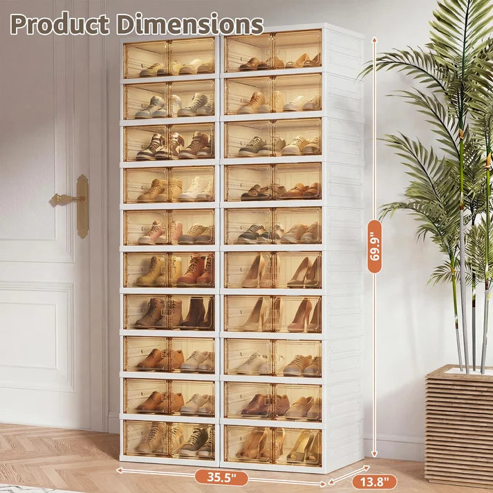 2-Pack 10-Tier Foldable Shoe Rack Organizer – 40 Pairs, Stackable Storage Cabinet with Clear Doors