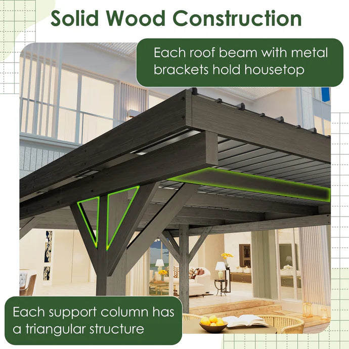 AECOJOY 17ft x 12ft Wooden Gazebo Pavilion / Carport