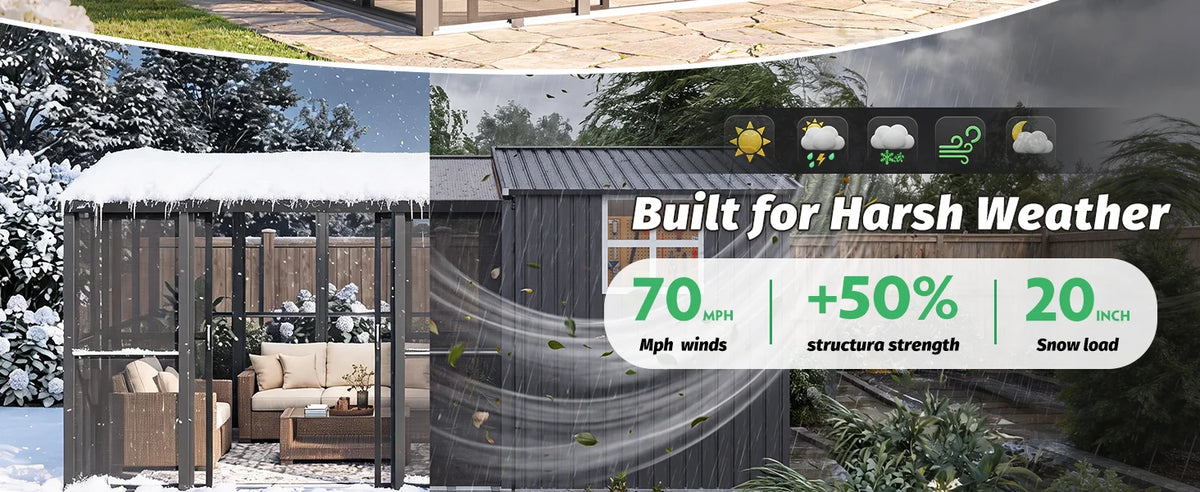 2-in-1 Outdoor Sunroom & Storage Shed – 10×10 FT Patio Shelter with 6×10 FT Shed, Windows & Polycarbonate Roof