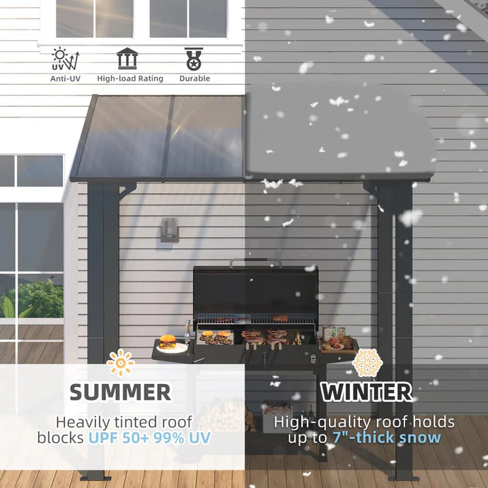 AECOJOY 8' x 5' Wall-Mounted Gazebo Pergola – Hardtop Polycarbonate Roof Patio Cover