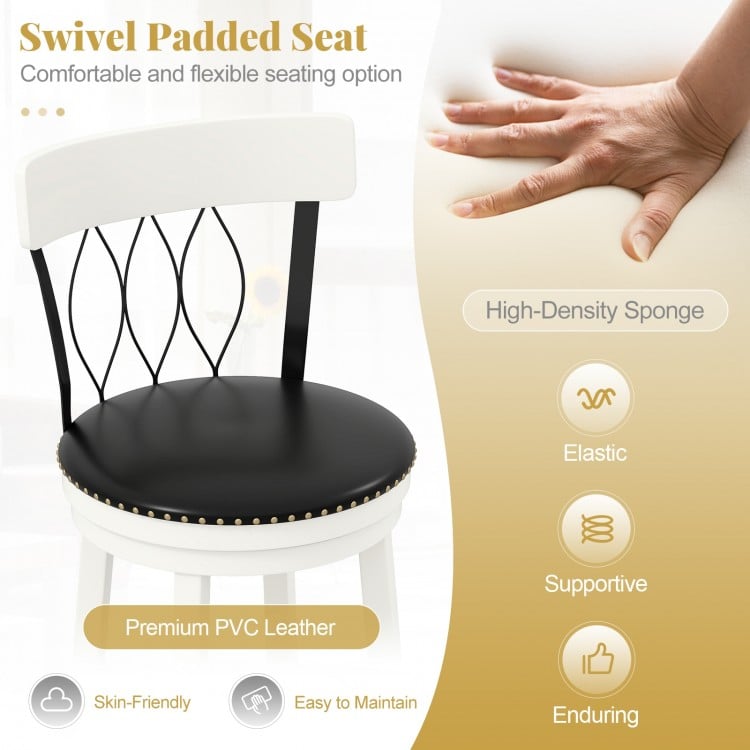 Set of 2 Bar Stools Swivel Bar Chairs with Footrest Rubber Wood Frame and Tufted Rivets-26 inches