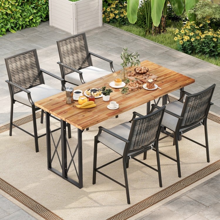 Patio Bar Stools Set of 2 Counter Height Rattan Bar Chairs with Armrest-Grey