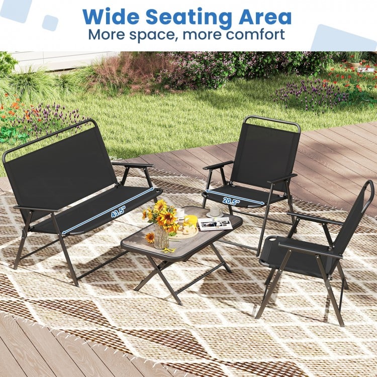 4 Pieces Patio Folding Furniture Set with SPC Coffee Table and Patio Chairs-Black