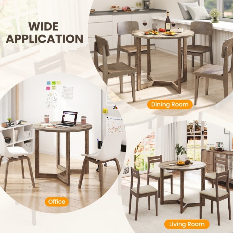 36 Inch Round Wood Dining Table for 2-4 People with Wing-shaped Pedestal Base-Grey