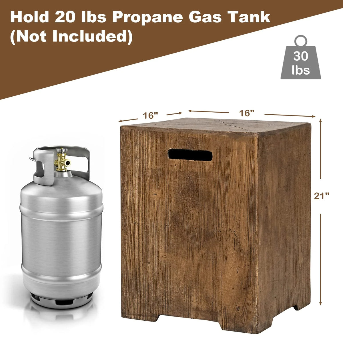 16" Outdoor Propane Tank Hideaway Table – 20 lb Tank Cover & Patio Side Table with Rustic Wood Look
