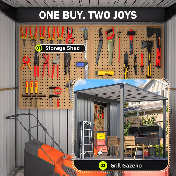 5' x 8' Metal Outdoor Grill Gazebo with 215 Cu. Ft. Lean-To Storage Shed, Galvanized Steel Hardtop Shelter