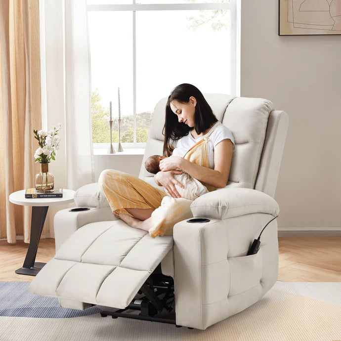 AECOJOY Electric Glider Recliner Nursery Chair with Lumbar Support, Cup Holders & Side Pockets
