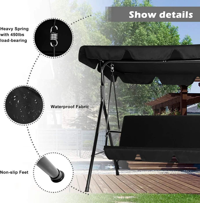 AECOJOY 3-Seat Outdoor Patio Swing Chair – Heavy-Duty Canopy Swing Bench for Backyard, Porch & Garden