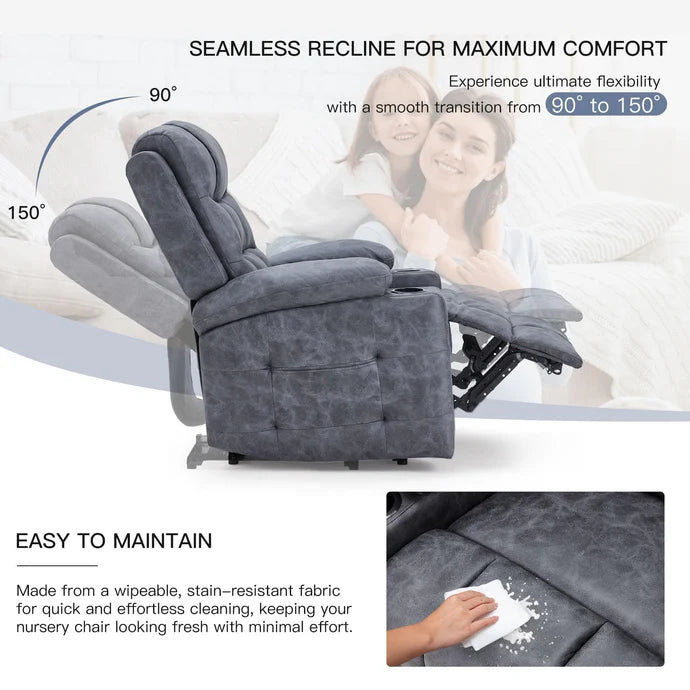 AECOJOY Electric Glider Recliner Nursery Chair with Lumbar Support, Cup Holders & Side Pockets
