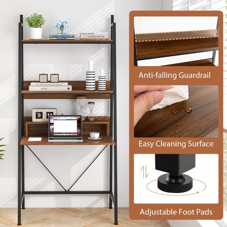 71” High Freestanding Laptop Desk with Open Shelves for Living Room Bedroom Study-Brown
