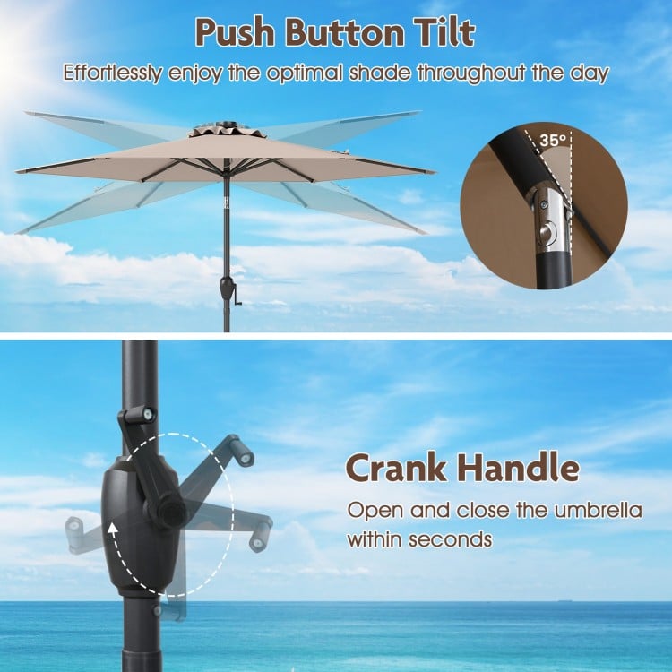 7.5 Feet Solar Powered Patio Umbrella with LED Lights and Crank Handle-Beige
