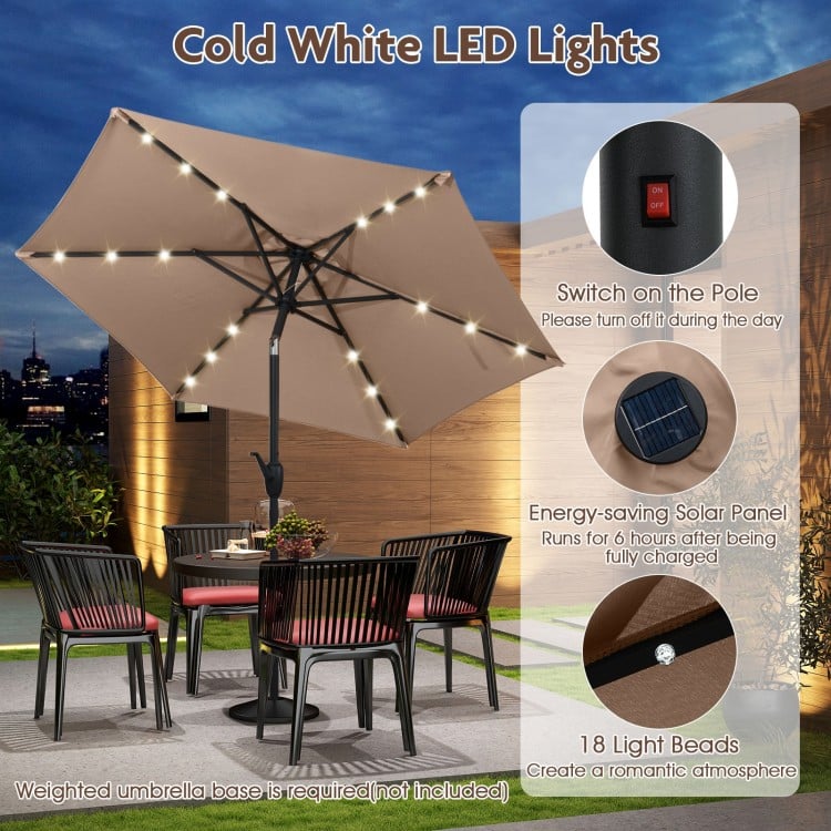 7.5 Feet Solar Powered Patio Umbrella with LED Lights and Crank Handle-Beige