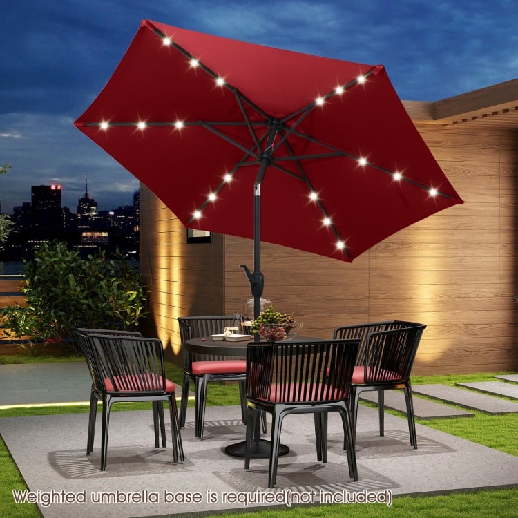 7.5 Feet Solar Powered Patio Umbrella with LED Lights and Crank Handle-Burgundy