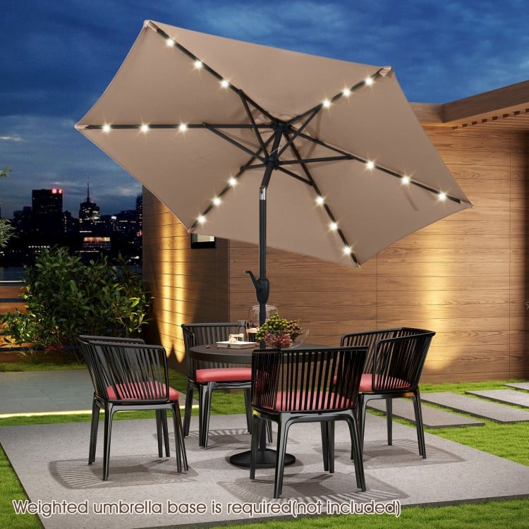 7.5 Feet Solar Powered Patio Umbrella with LED Lights and Crank Handle-Beige