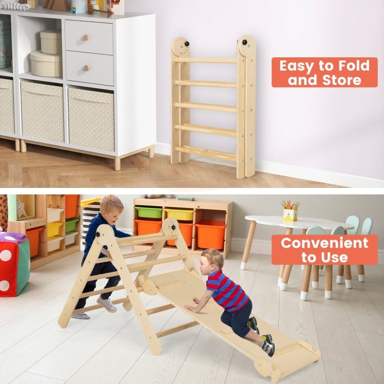 3-in-1 Climbing Set Foldable and Adjustable Kids Triangle Set-Natural