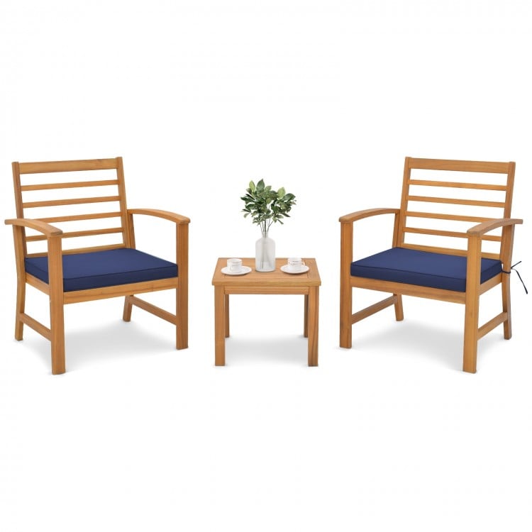 3 Pieces Outdoor Furniture Set with Soft Seat Cushions-Navy