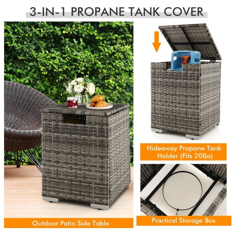 32 Inch x 20 Inch Propane Rattan Fire Pit Table Set with Side Table Tank and Cover