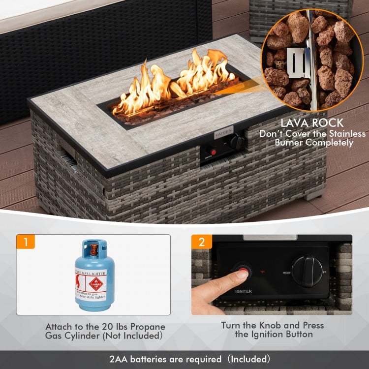 32 Inch x 20 Inch Propane Rattan Fire Pit Table Set with Side Table Tank and Cover