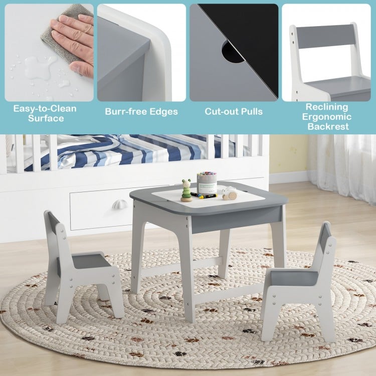 Kid's Table and Chairs Set with Double-sized Tabletop-Gray