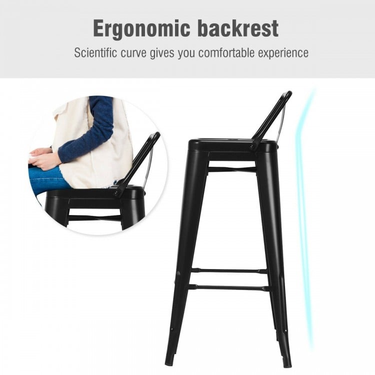 30 Inch Set of 4 Metal Counter Height Barstools with Low Back and Rubber Feet-Black