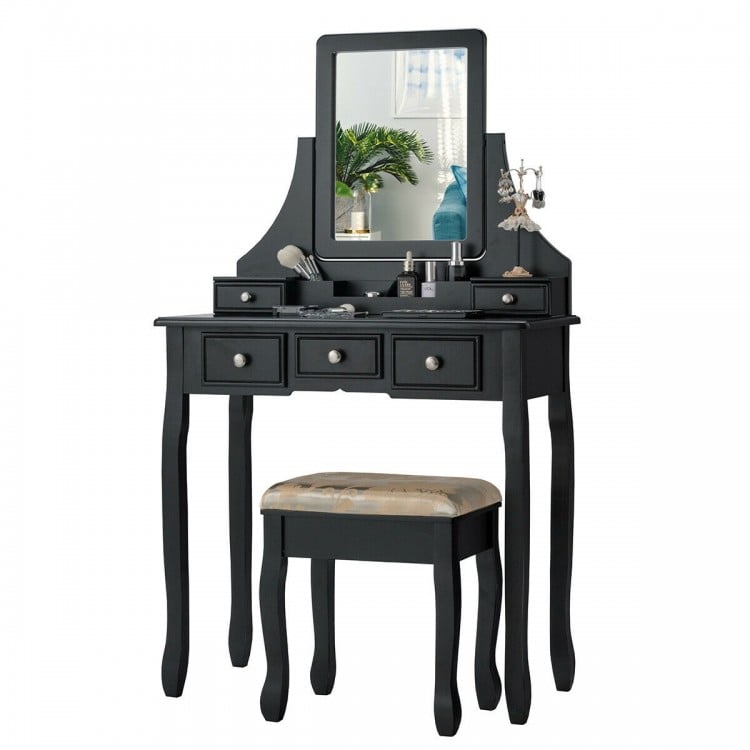 5 Drawers Removable Box Makeup Dressing Vanity Set-Black