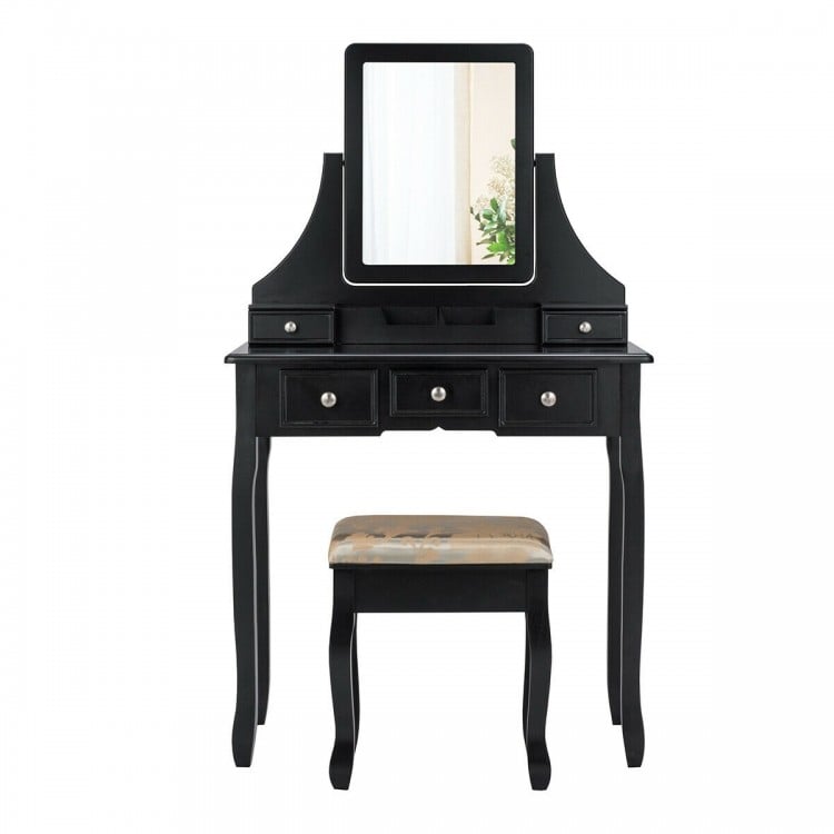 5 Drawers Removable Box Makeup Dressing Vanity Set-Black