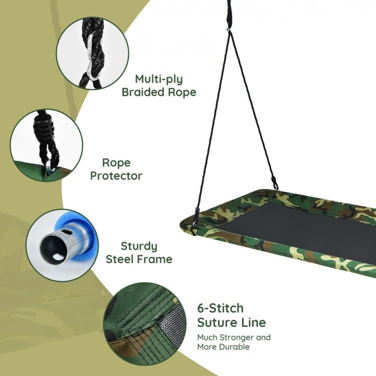 60 Inches Platform Tree Swing Outdoor with 2 Hanging Straps-Camouflage
