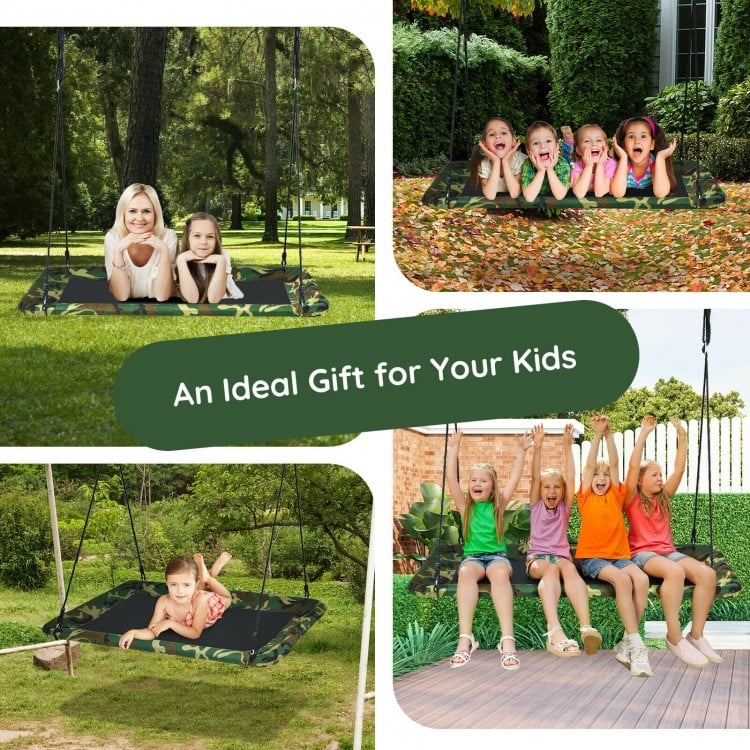 60 Inches Platform Tree Swing Outdoor with 2 Hanging Straps-Camouflage