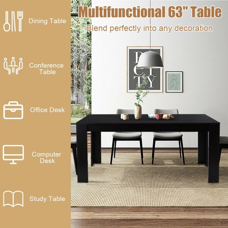 63 Inch Rectangular Modern Dining Kitchen Table for 6 People-Black