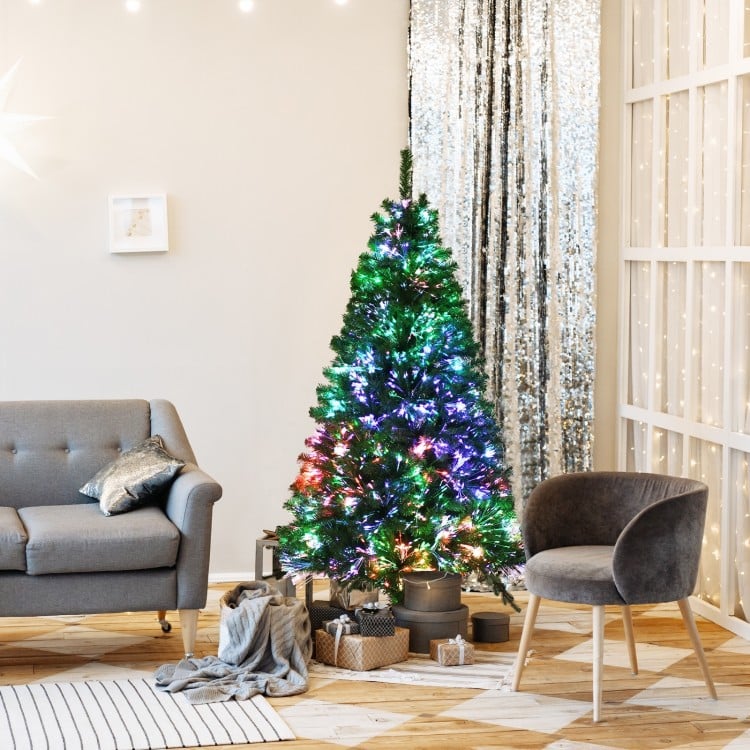 5 FT Pre-lit Multi-Colored Fiber Optic Spruce Artificial Christmas Tree