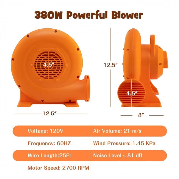 750W Air Blower (1.0HP) for Inflatables with 25 feet Wire and GFCI Plug