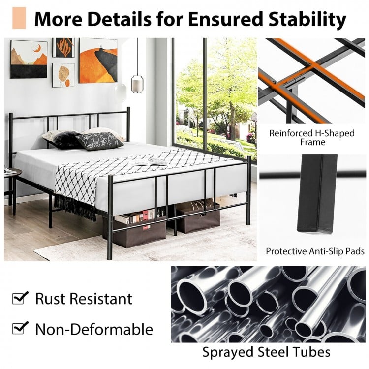 Full/Queen Size Platform Bed Frame with High Headboard-Queen Size
