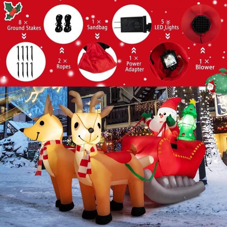 7.2 Feet Long Christmas Inflatable Santa Rides Sled with LED Lights