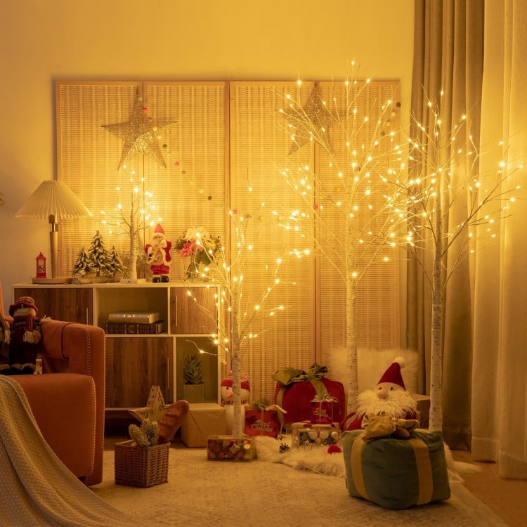 4 feet Pre-lit White Twig Birch Tree for Christmas Holiday with LED Lights