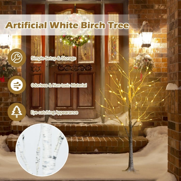 4 feet Pre-lit White Twig Birch Tree for Christmas Holiday with LED Lights