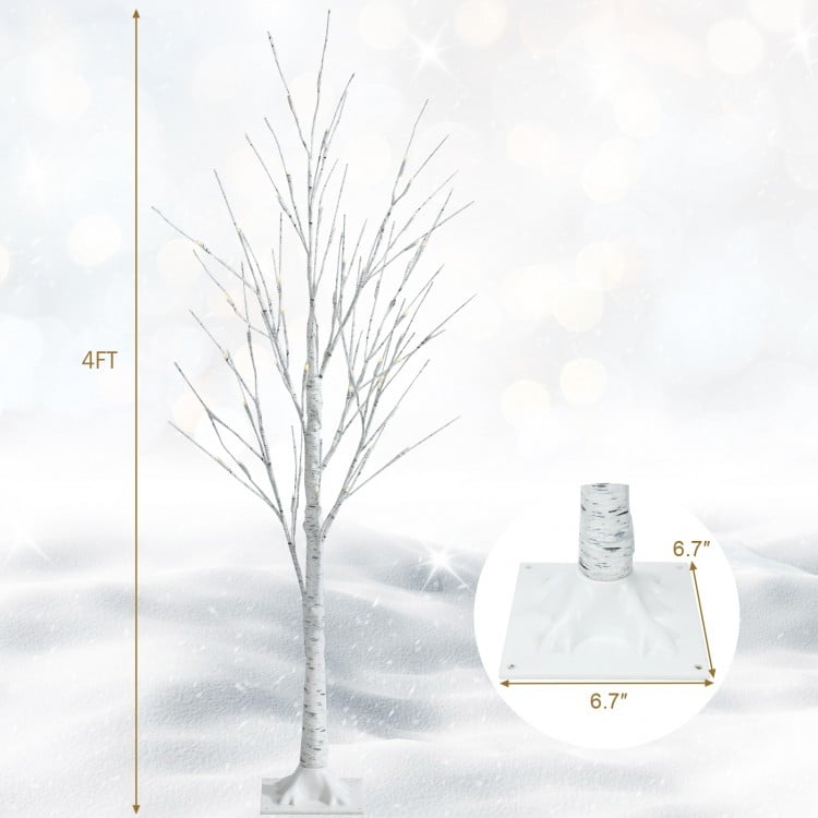 4 feet Pre-lit White Twig Birch Tree for Christmas Holiday with LED Lights