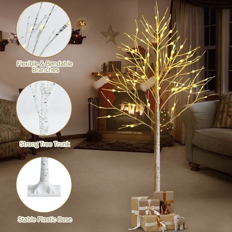 Pre-lit White Twig Birch Tree for Christmas Holiday with LED Lights-6 ft
