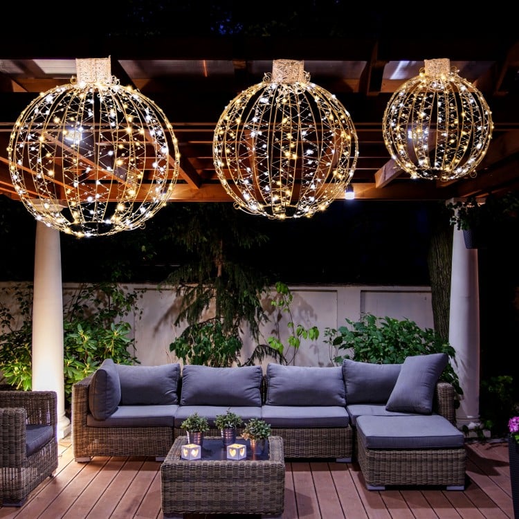 3 Pack Christmas LED Light Balls with Cable Ties and 6 Stakes
